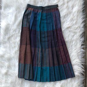 Long Vintage Plaid/Colorblock Pleated Skirt